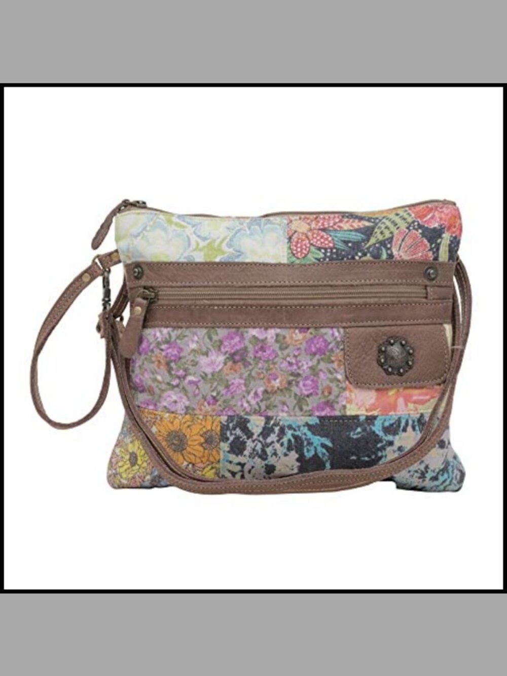 Patchwork Floral Crossbody Purse Upcycled Canvas Leather Strap Boho